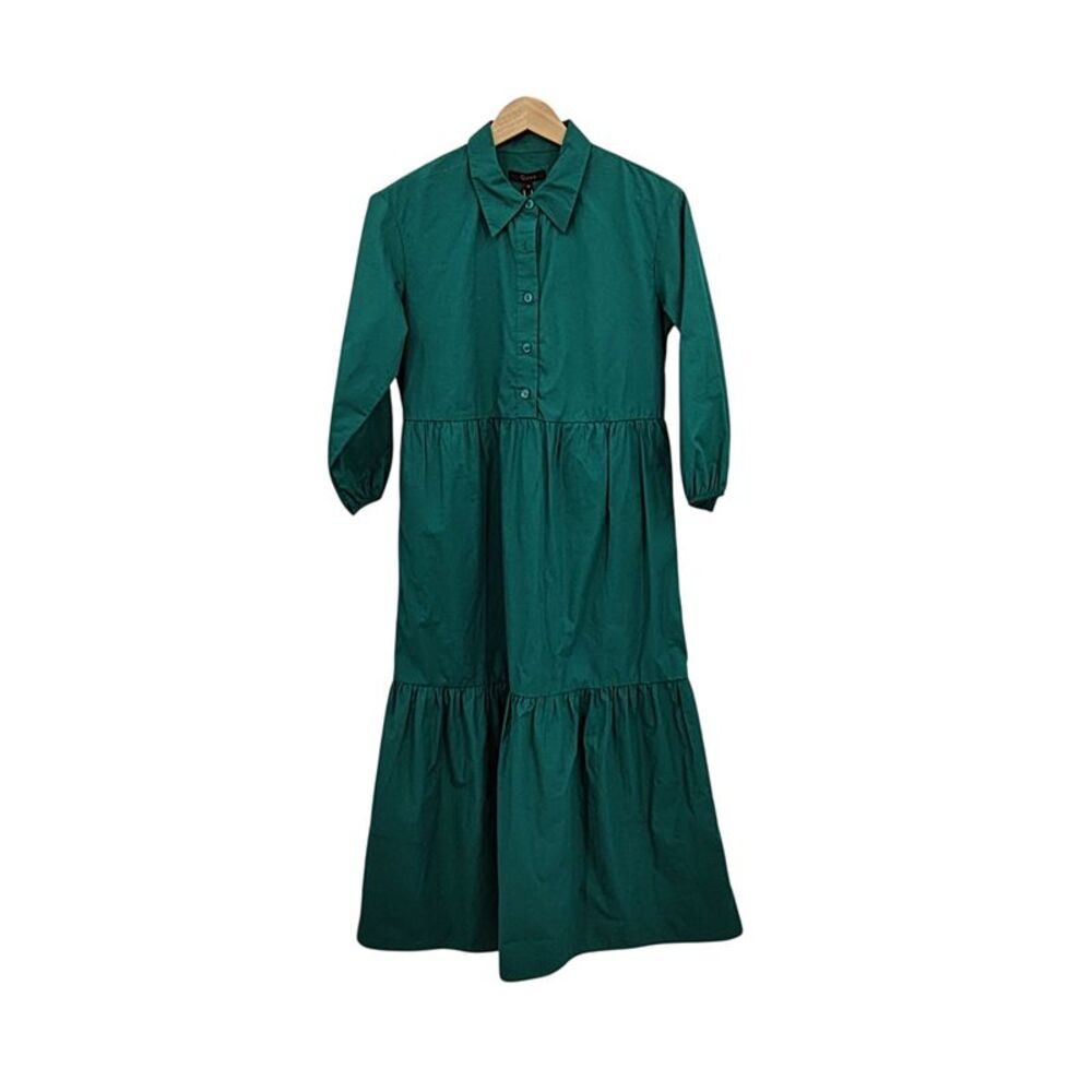 Quince Women 100% Organic Cotton Poplin Midi Tunic Dress Garden Green XS